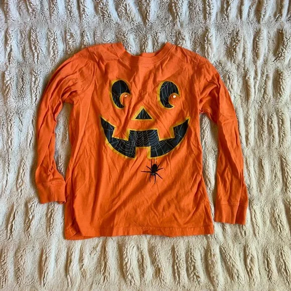 Carter's Kid Halloween Matching Pumpkin Face Long Sleeve T-shirts - Picture 4 of 7